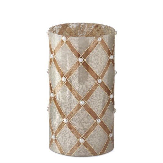 7.75 Inch Glittered Silver & Copper Mercury Glass Candle Slip Cover