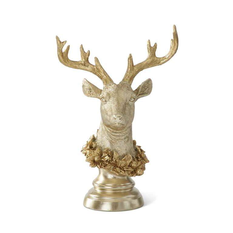 11.75 Inch Gold Deer Bust on Pedestal Base