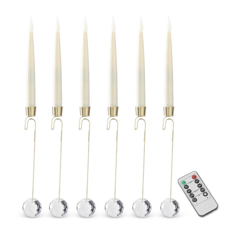 Set 6 6 Inch Glass Pendant Hanging Cream LED Candle