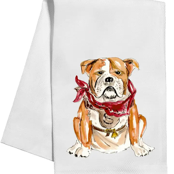 Handpainted Maroon & Gray Bulldog Tea Towel
