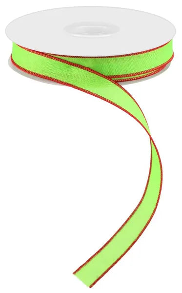 7/8" x 25yd Lime Green/Red Trim Faux Burlap Ribbon