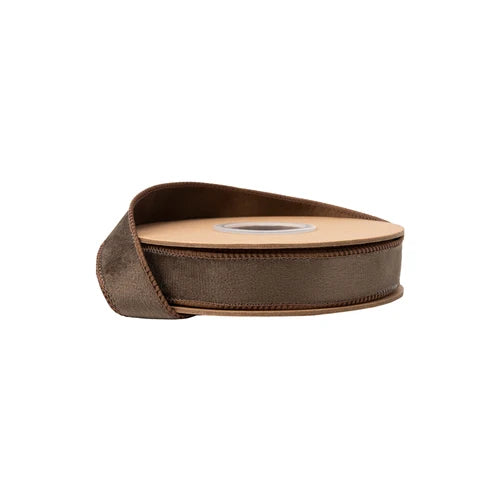 1” Reversible Classic Velvet Wired Ribbon | Brown w/ Brown Shimmer Backing | 10 Yard Roll