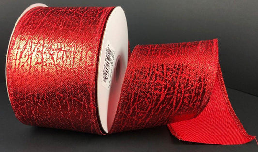 2.5" X 10Yd Wired Crackle Lame Ribbon - Red