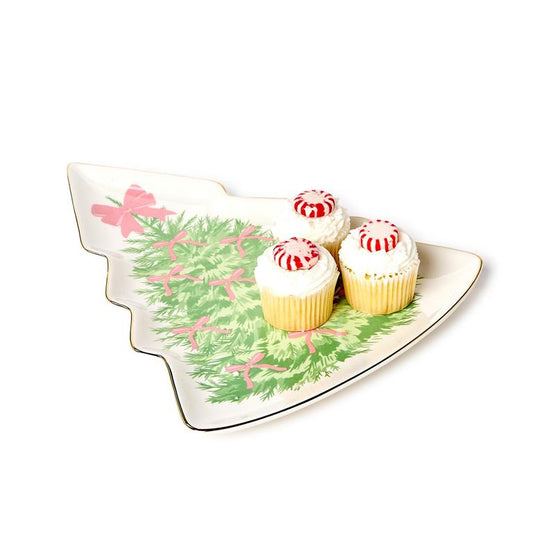 Bow-tiful Trees Christmas Tree Shape Plate with Gold Metallic Rim