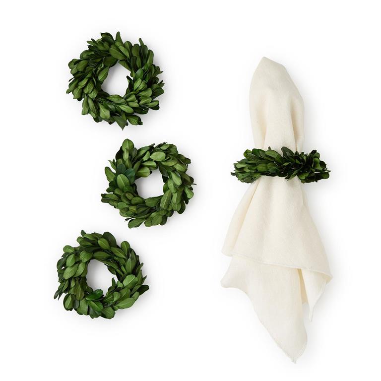 Preserved Boxwood Wreath Napkin Rings-Set of 4