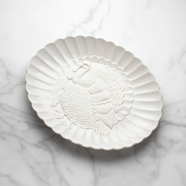 French Perle White Carved Turkey Platter