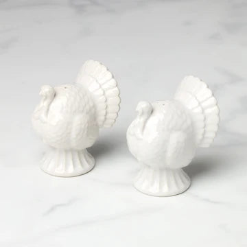 French Perle White Carved Turkey Salt & Pepper Set