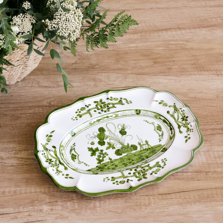 VIDA Faenza Medium Oval Platter | Charger (Green and White)