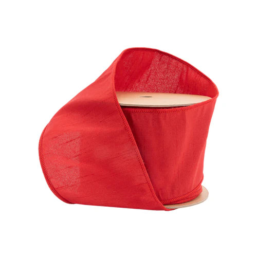 4" Wired Dupioni Ribbon | Red | 10 Yard