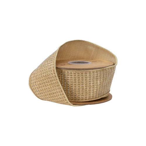 2 1/2" Wired Ribbon | Gold Sparkle w/ Gold Metalllic Backing | 10 Yard Roll