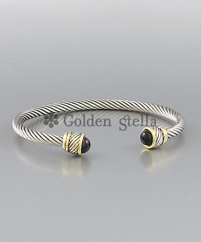 Two Tone Cable Bracelet - Onyx Stone