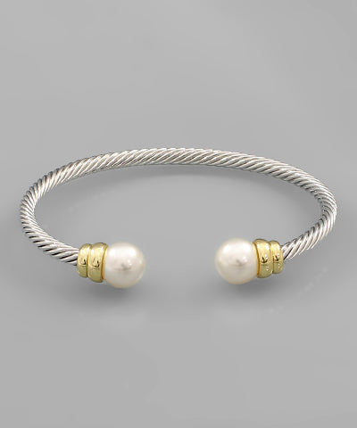 Two Tone Cable Bracelet - Large Pearl