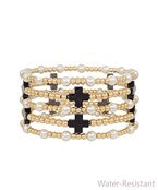 Set of 5 Cross Pearl Bracelet - Black
