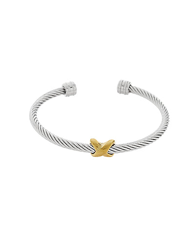 Two Tone Cable Cross Cuff Bracelet