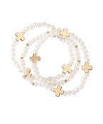 Set of 3 Cross Pearl Bracelet Set