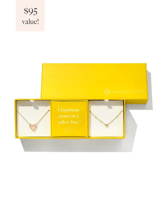 Ari Heart Gift Set of 2  - Gold Rose Quartz