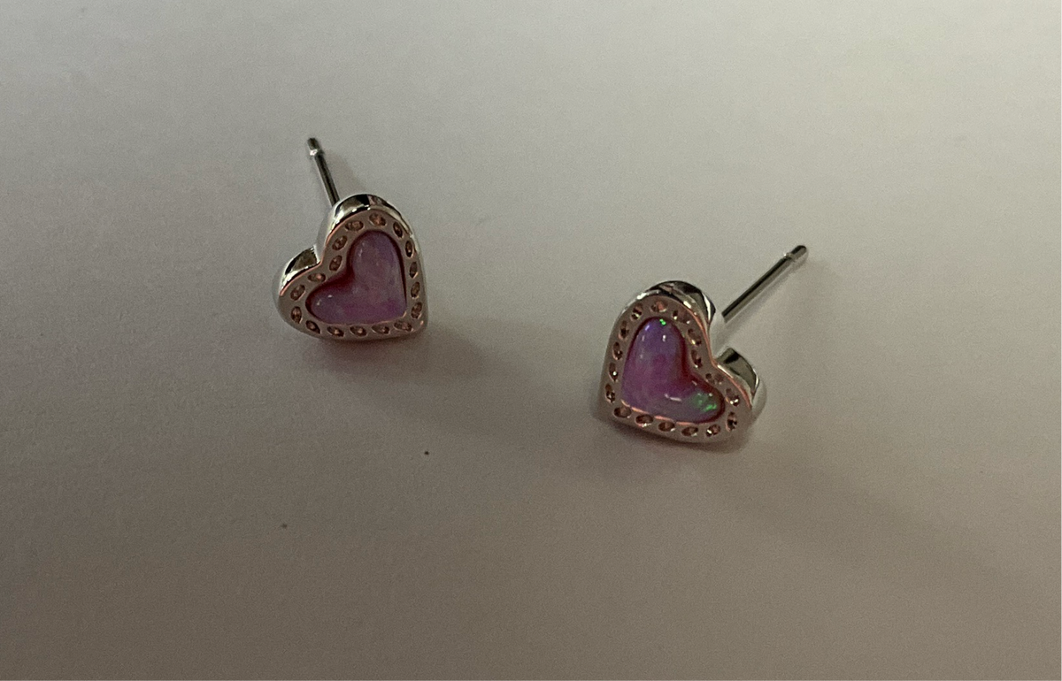 Mini Ari Heart Stud Earring rhodium Bubblegum Pink Opal