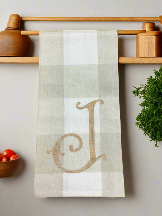 Cream Check Initial Tea Towel