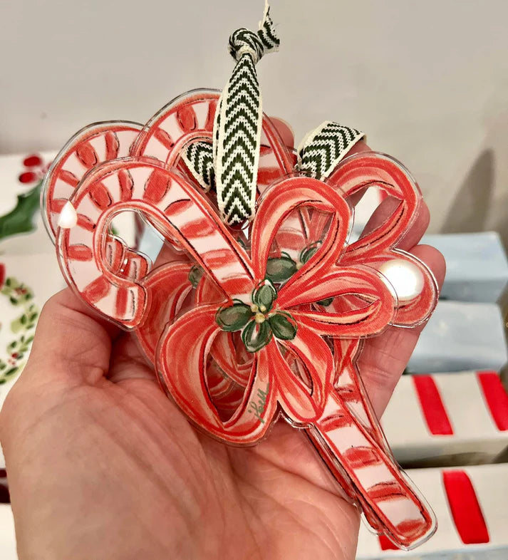 Candy Cane with Bow Acrylic Ornaments