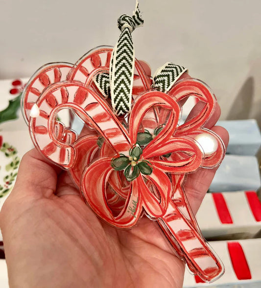Candy Cane with Bow Acrylic Ornaments