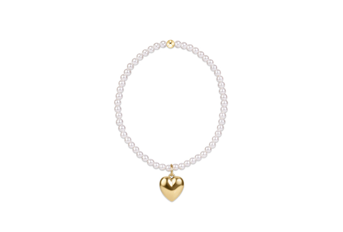 Classic Pearl 3mm Bracelet - Love Plush Gold Charm