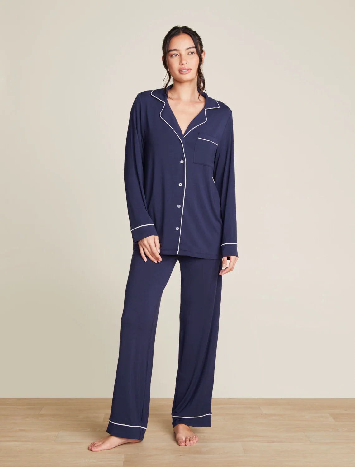 Luxe Milk Jersey Piped PJ Set - Indigo - Extra Large