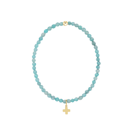 Classic Amazonite 3mm Bracelet - Signature Cross Gold