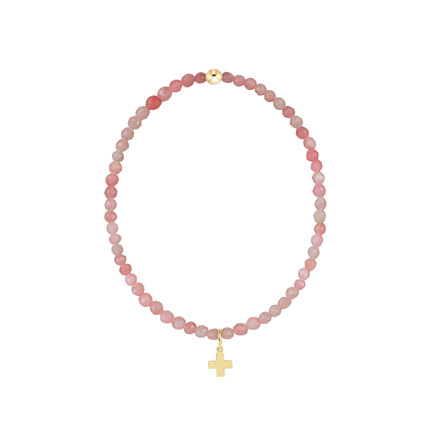 Classic Pink Opal 3mm Bracelet - Signature Cross Gold