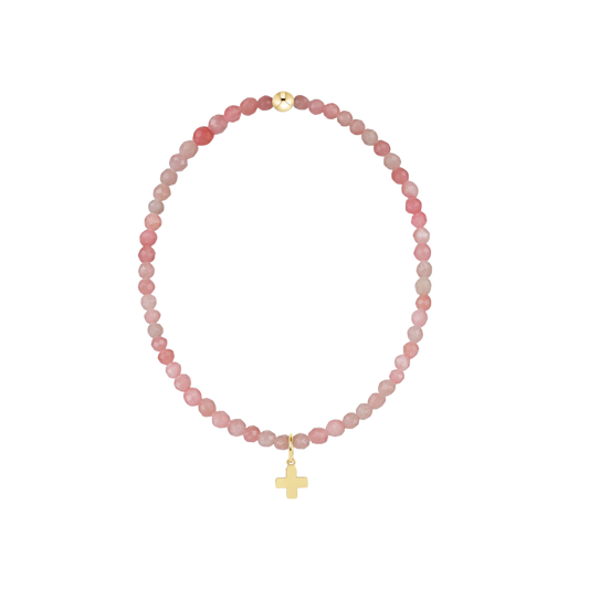 Classic Pink Opal 3mm Bracelet - Signature Cross Gold