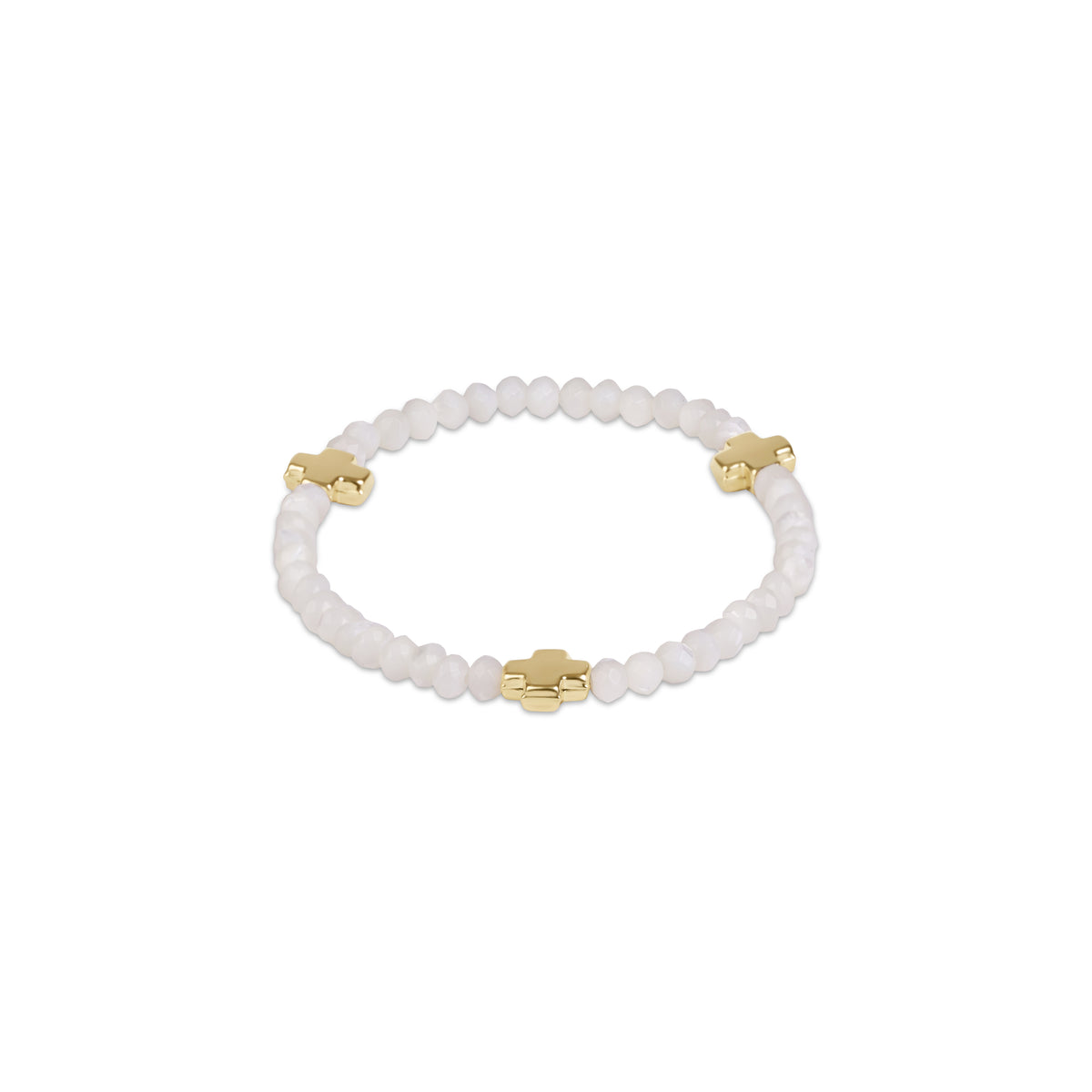 Signature Cross Gold 4mm Gemstone Bracelet - Mother Of Pearl