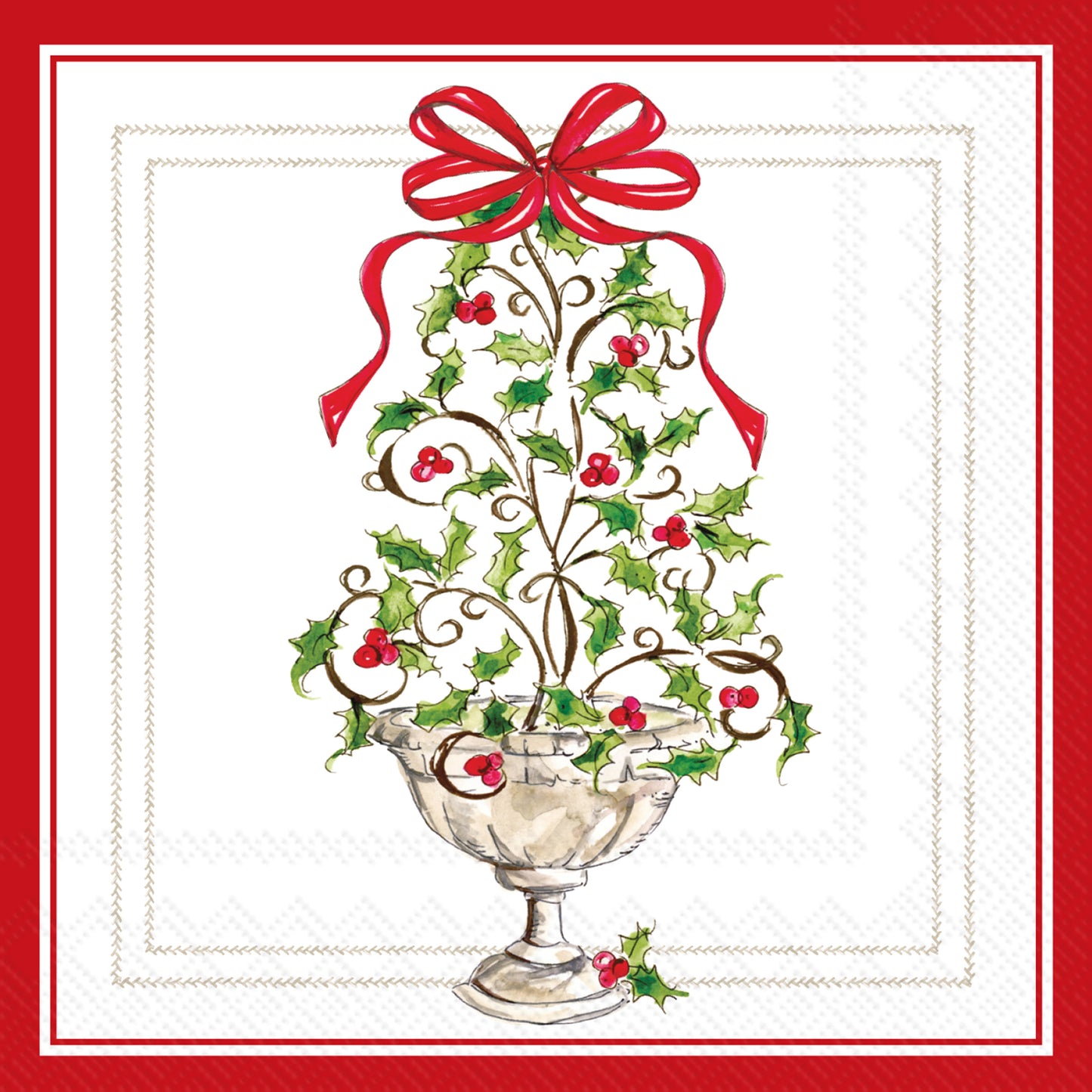 Holly Topiary Tree Cocktail Napkin