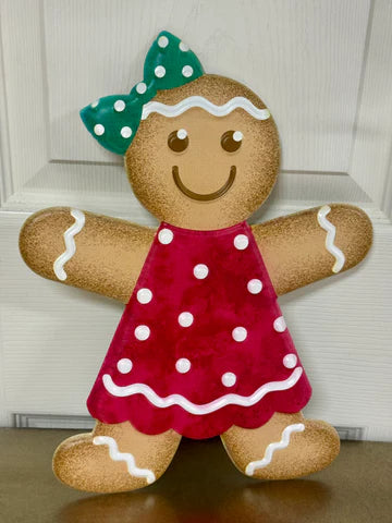 12 Inch Red And Green Metal Gingerbread Girl Sign