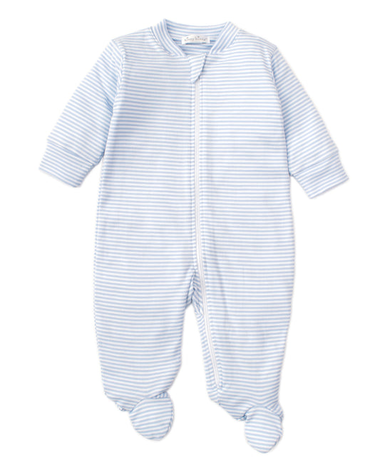 Stripe Footie With Zip - Blue