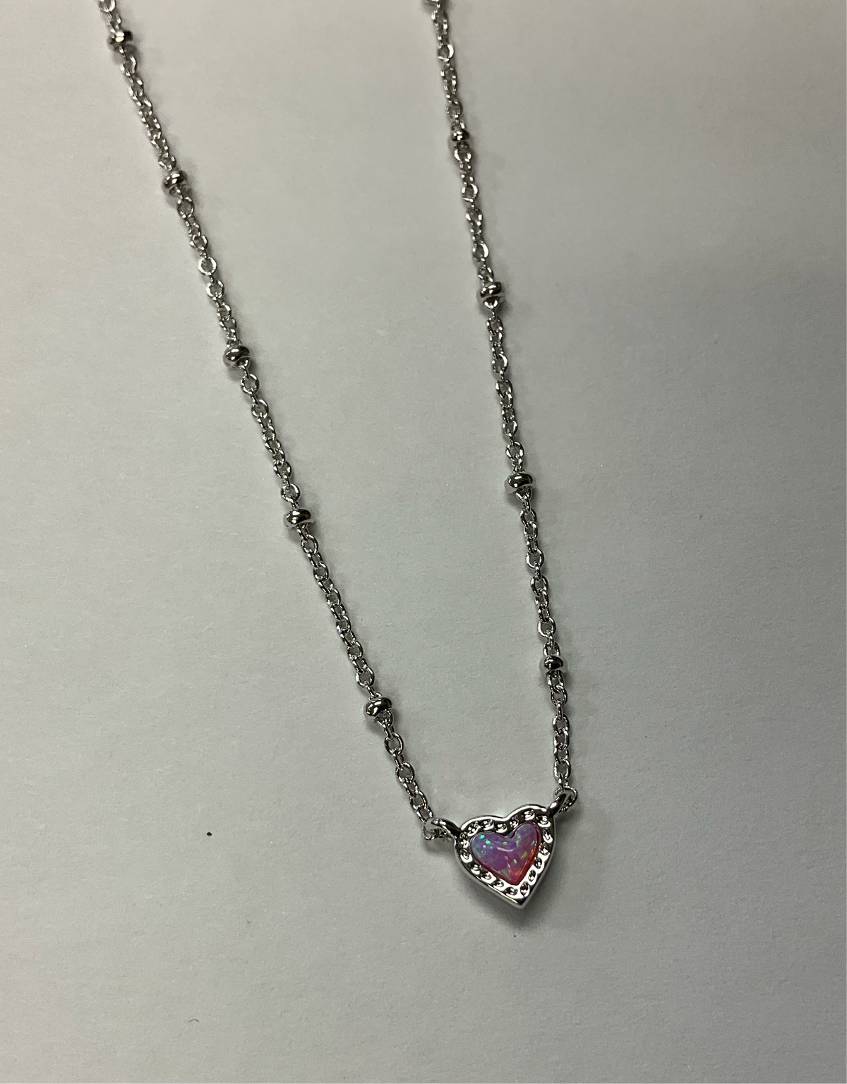 Mini Ari Rhodium Bubblegum Pink Opal Necklace