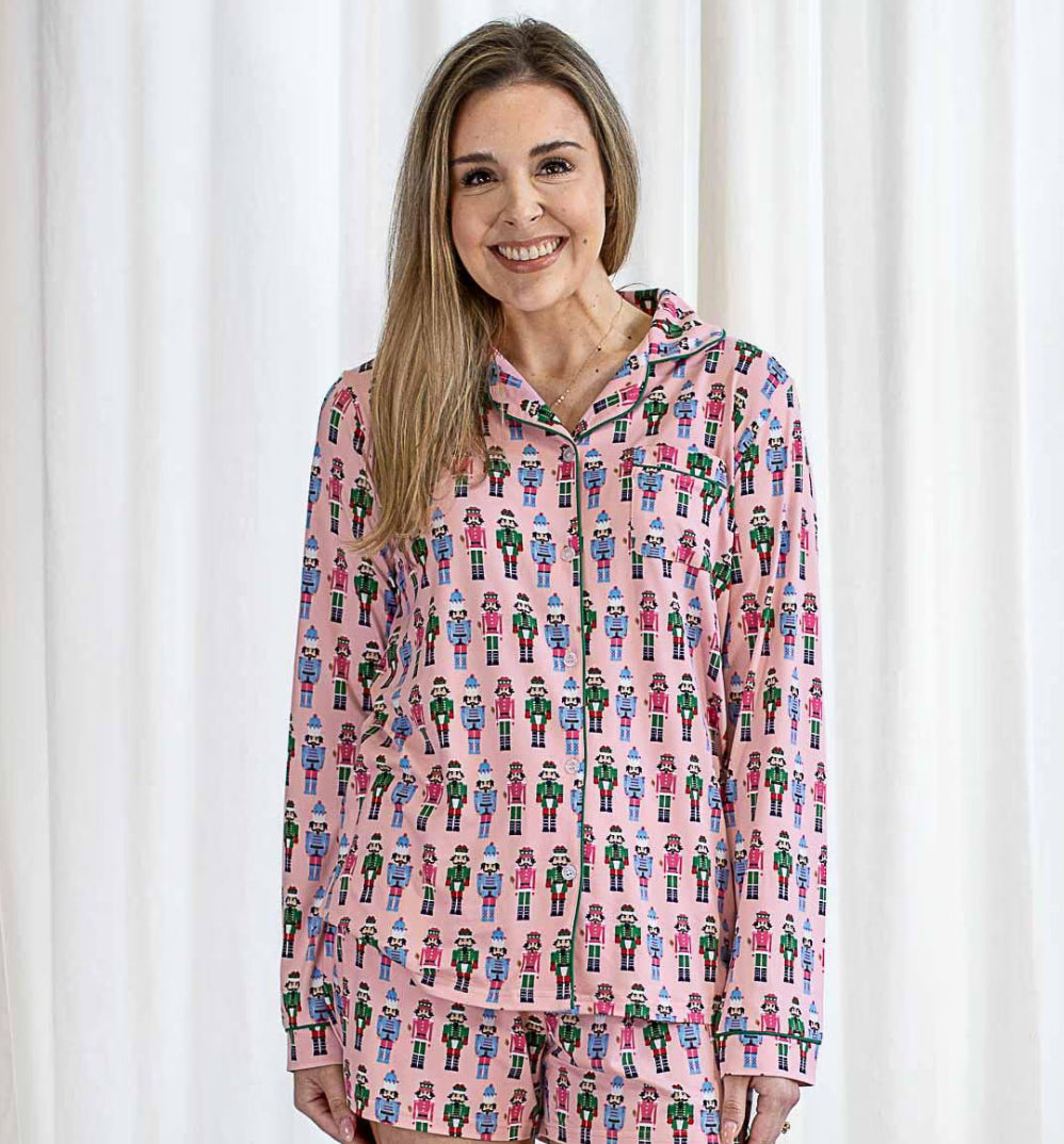 Nutcracker March Long Sleeve Button Up Sleep Shirt