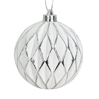 4.75" Vintage Harlequin Ball Ornament - White/Silver