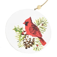4" Northern Red Cardinal W/Pine Cone Ornament