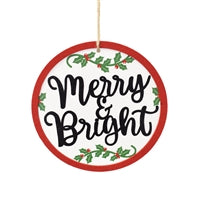 Merry and Bright Wooden Disk Ornament