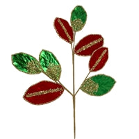 Metallic Velvet Magnolia Leaf Spray 27.5" Red/Green