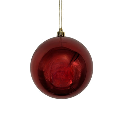 Plastic Shiny Finish Ball Orn. 4'' - Burgundy