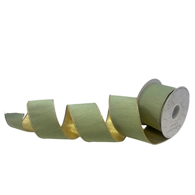 Sage Faux Dupioni Ribbon W/ Gold Back 2.5”X 10YD