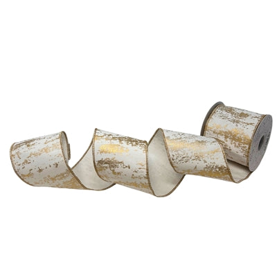 Metallic Gold Abstract on White Ribbon 4'' X10YD