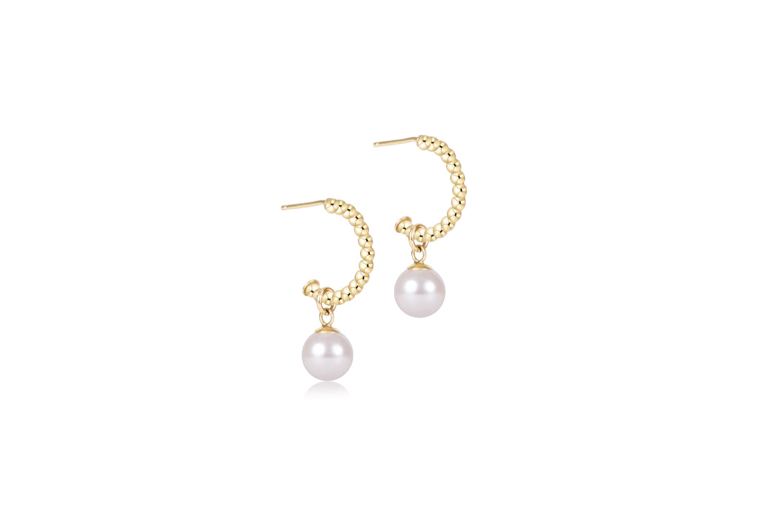 Beaded Classic 1" Post Hoop - 2mm Gold - Classic Pearl 8mm Charm