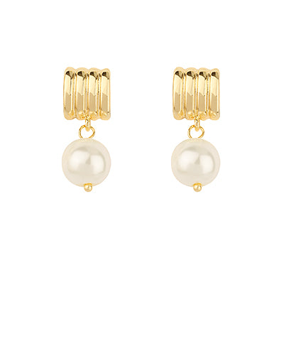 Gold Huggie Pearl Drop Earring