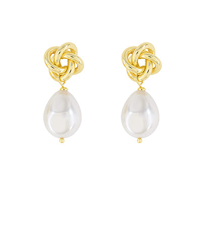 Gold Knot Pearl Drop Earrings