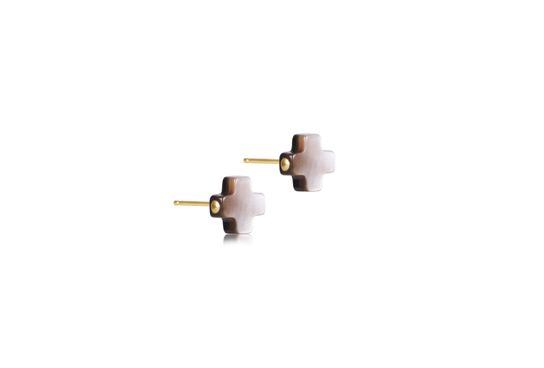 Signature Cross Stud - Mother Of Pearl - Black Tahitian