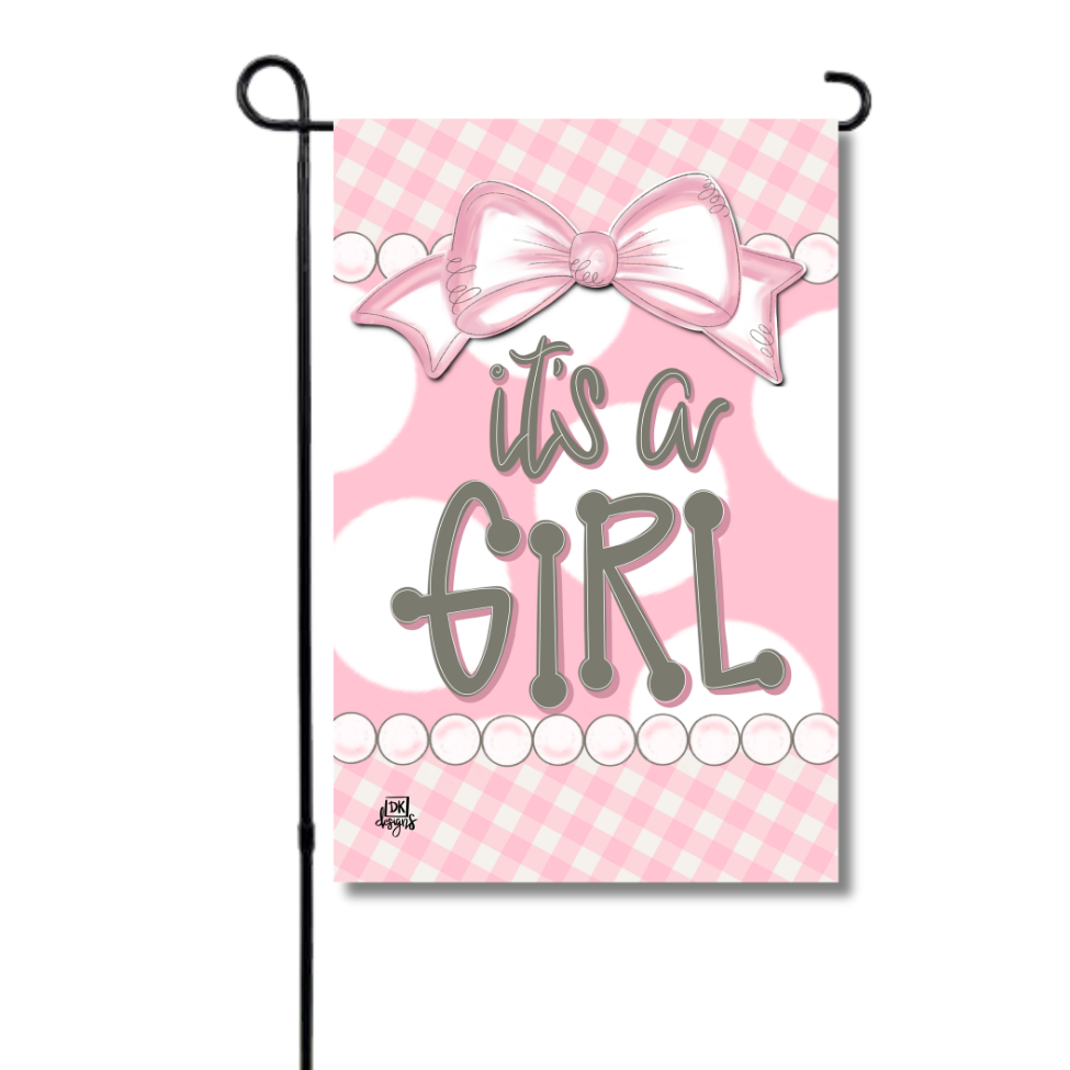 Pink It's a Girl Gingham Garden Glam Flag