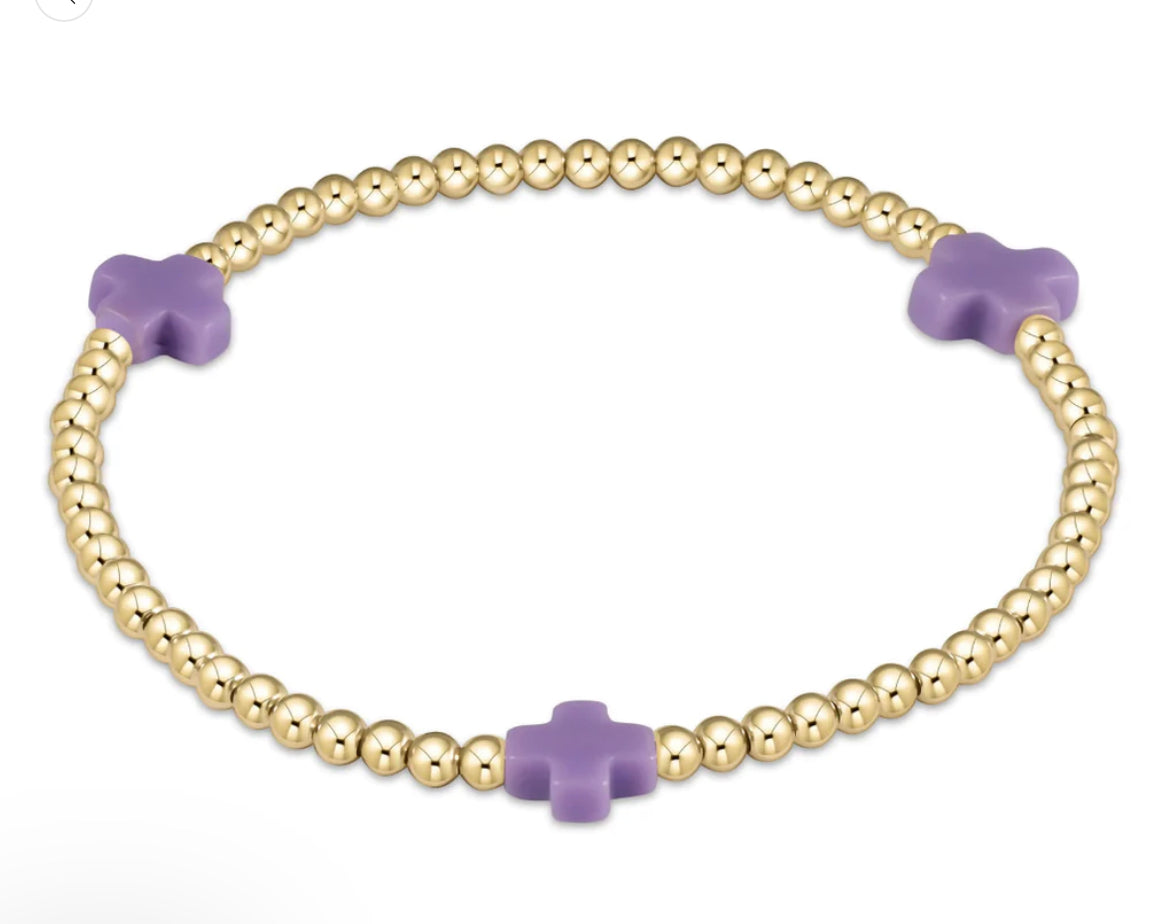 Signature Cross Gold Pattern 2mm Bead Bracelet - Purple