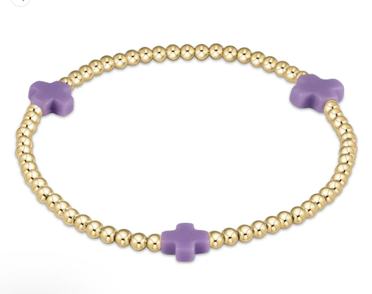 Signature Cross Gold Pattern 2mm Bead Bracelet - Purple
