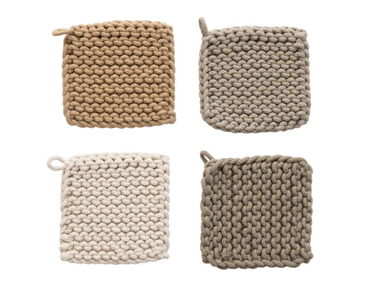 8” Square Cotton Crochet Pot Holder - 4 Colors